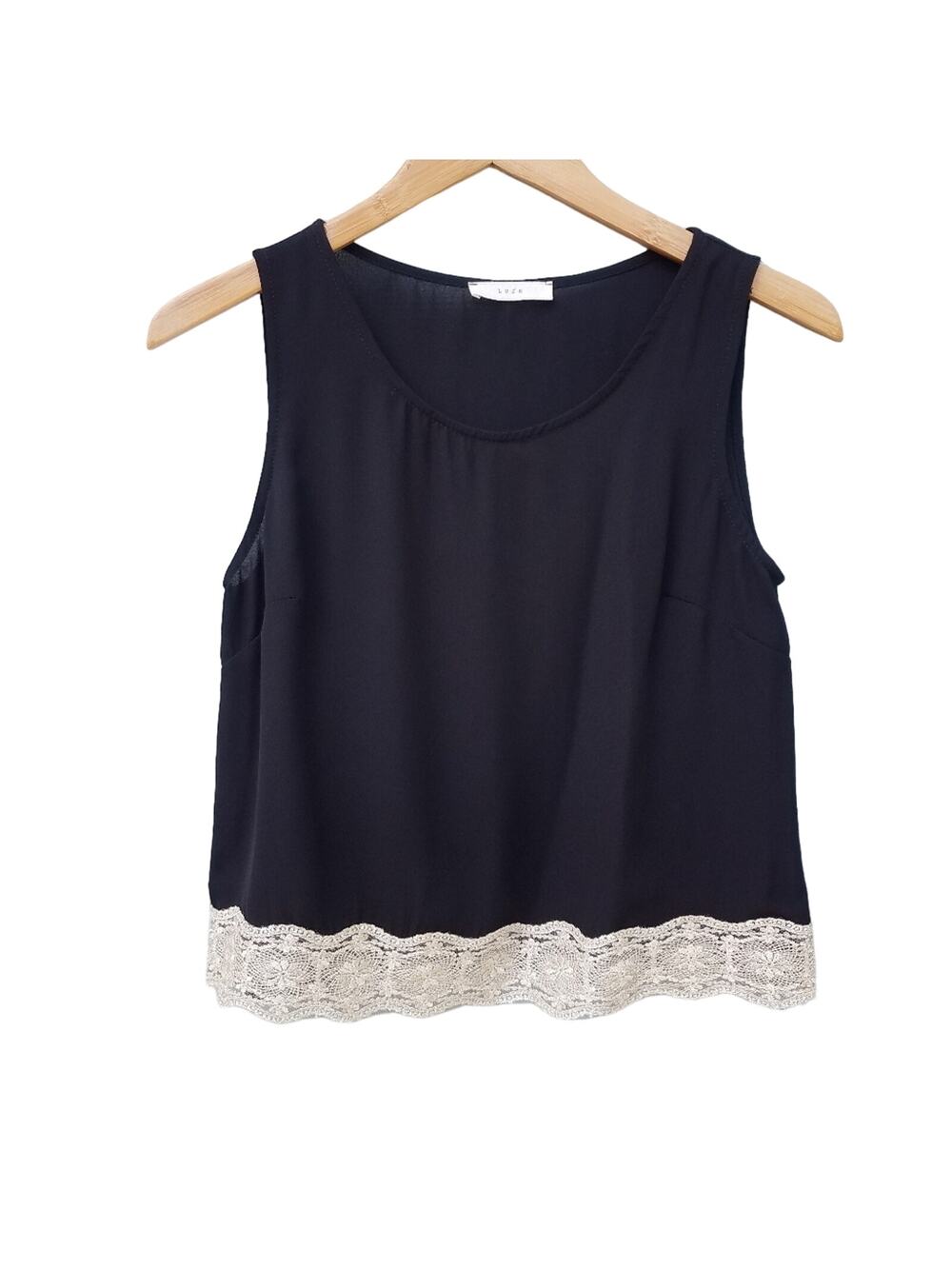Lush | Sheer Tank Top Black Gold Lace Trim XS